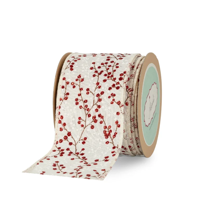 White and Red Berries Christmas ribbon